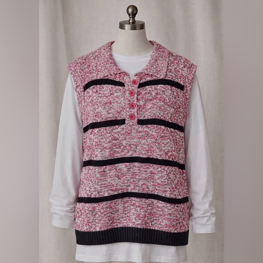 Pink and Black Striped Cowl Neck Sweater